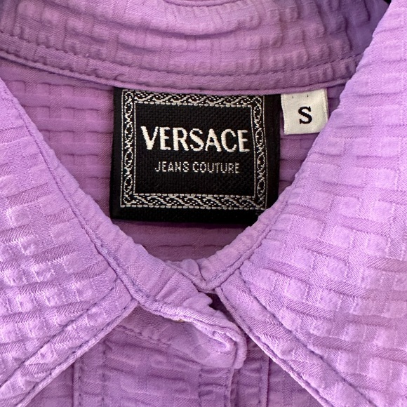 Vintage Versace Jeans Couture Purple Button-Up Fitted Shirt (Small) - Picture 3 of 7